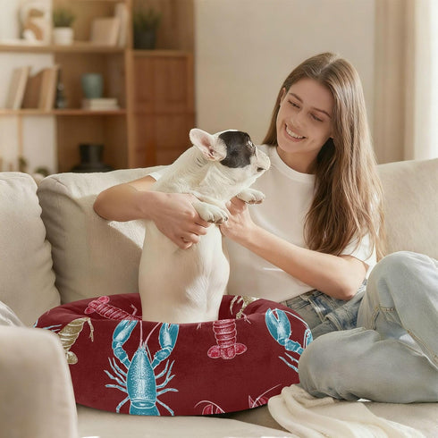 Maroon Animal Print Dog Bed for Small Pets - Anxiety Relief Pillow Bed - Size M