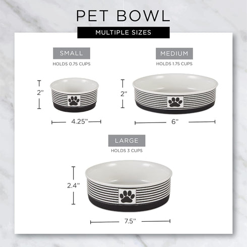 Bone Dry Ceramic Pet Bowls, Microwave & Dishwasher Safe, Non-Slip Bottom, Small Bowl Set, 4.25x2, Gray/Black, 2 Count
