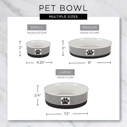Bone Dry Ceramic Pet Bowls for Dogs & Cats, Dishwasher & Microwave Safe, Non-Slip Bottom, Medium Set, Black