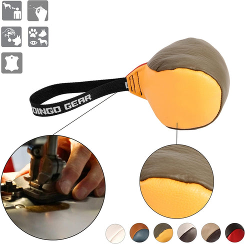 Dingo Gear Dog Toys for Puppies, Leather Balls with Handle, K9 Tug Toy Ball for Training, Outdoor Tug of War, 2x4