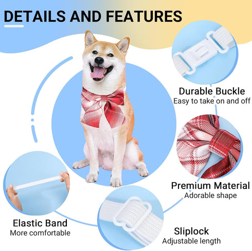Segarty Dog Bowtie, 50pcs Adjustable Dog Bow Ties for Medium Large Dogs, Cute Plaid Neckties Grooming Accessories