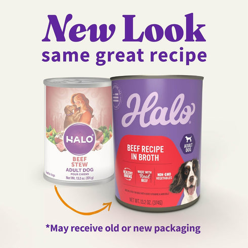13.2 Oz (Pack 6) Halo Wet Dog Food Whole Beef Stew Recipe, Healthy Grains Real Meat Canned Dog Food, Meal or Topper