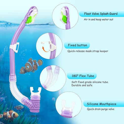 Kids Snorkel Set, Anti-Fog Diving Mask Swim Goggles and Dry Snorkel for Youth Boys Girls Age 4-14