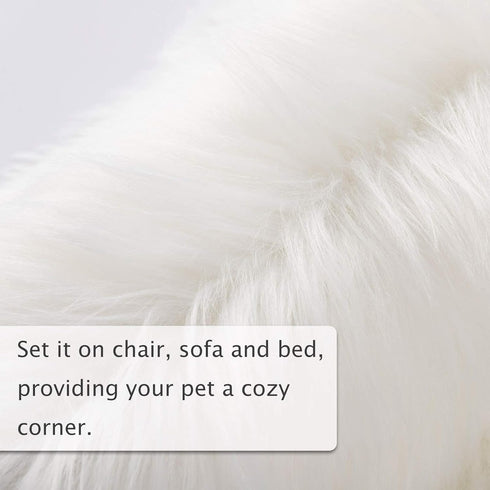 Faux Fur Dog Bed Rug, Plush Fluffy Mat for Dogs and Cats, Luxury Soft Faux Sheepskin Area Rug, White, 24 by 36 inches