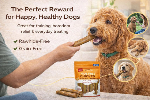 10 Pack 7" (2.4lb) Dog Chews Rawhide-Free - Chicken Dental Treats for Large Dogs, Grain-Free Digestible Chews, Rolls by