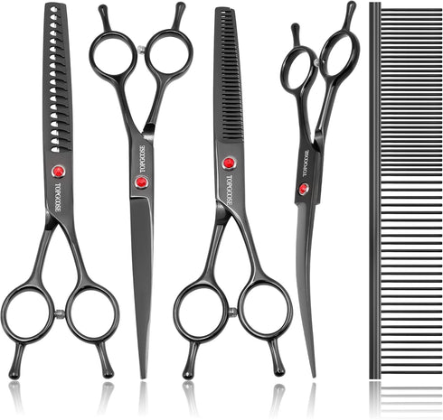 TOPGOOSE Dog Grooming Scissors Kit, Professional 6 in 1 Pet Scissors Sharp