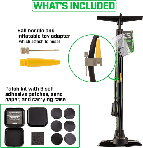REVERE XLAIRATOR 5 Bike Floor Pump: 160 PSI, Fits Presta & Schrader Valve, Large Gauge, Extended Reach Hose for Bikes &