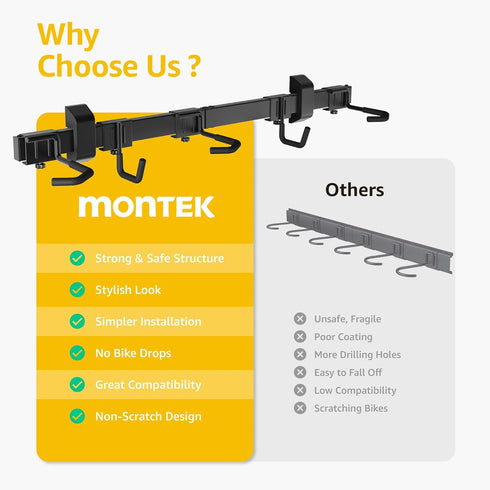 monTEK Enhanced Bike Storage Rack, Adjustable 3-Bike and 2-Helmet Hangers for Indoor Storage