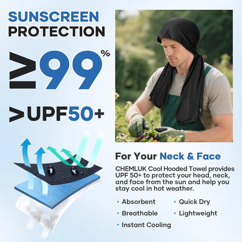 CHEMLUK 2 Packs Cooling Hoodie Towel: Cooling Towels for Neck and Face, Quick-Dry Absorbent Soft Breathable Sweat Neck