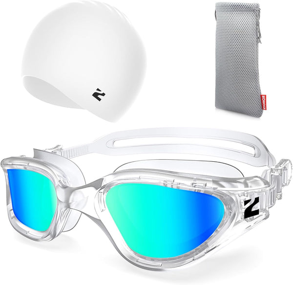 ZIONOR G1 Lite Swim Goggles with Cap, Comfortable Anti-Fog Swimming Goggles Set for Adult Men and Women