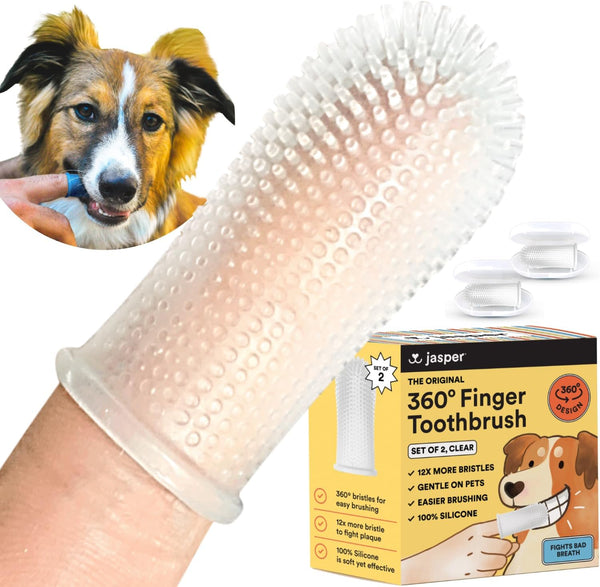 Jasper Dog Toothbrush, 360º Dog Tooth Brushing Kit, Clear 2-Pack for Dog and Cat Teeth Cleaning