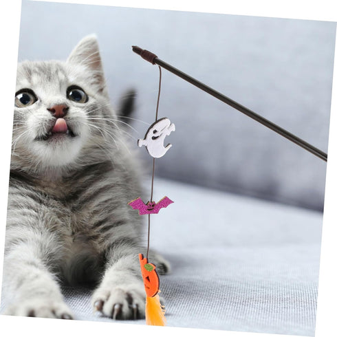 BESTOYARD Halloween Cat Wand Toys, Interactive Teasing Stick, Multifunctional Kitten Launcher