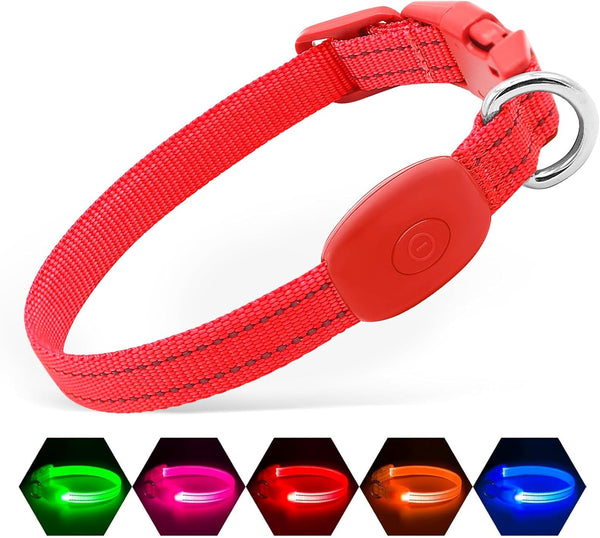 Illumifun Light Up Collar for Small Dogs, USB Rechargeable LED Dog Collar Glow in The Dark, Adjustable Cat Collar Light