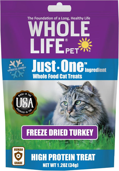 Whole Life Pet Just One Turkey, Cat Treat or Topper, Human Grade, Freeze Dried, 1.5 oz