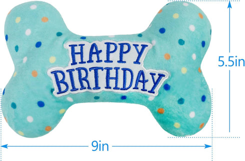 PrimePets Dog Birthday Toys, Plush Squeaky Toys, Birthday Party Supplies for Small, Medium, Large Dogs (Bone)