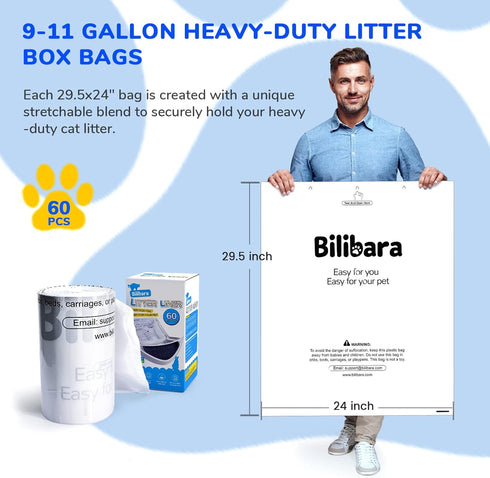 3 4, 60 Pack 9-11 Litter Box Liner Bag Compatible with Cat litter Box and - Extra Thick Waste Bags for Self-Cleaning