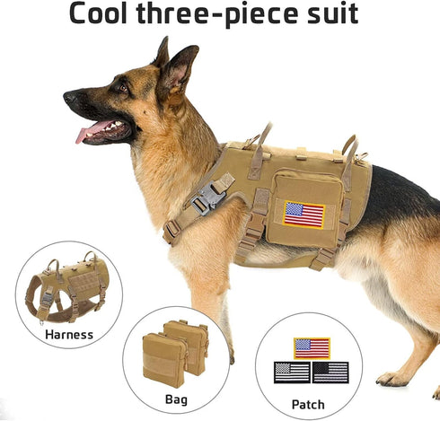 Forestpaw Tactical Dog Harness for Small Sized Dogs, No Pull Military Vest with Handle and Pockets (Brown, S)
