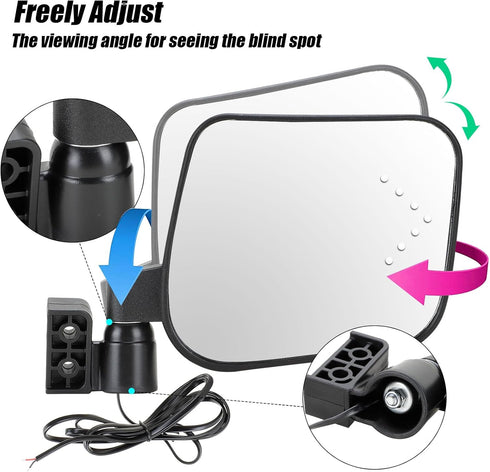 Roykaw Golf Cart No Drilling Folding Side Rear View Mirror - Compatible with LED Turn Signal Light, Universal