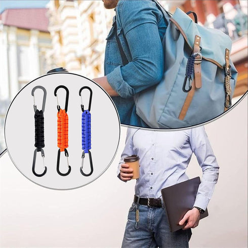 Generic Backpack Paracord Keychain Carabiner with Double Hooks Hanger Stroller Hook for Camping Hiking Clip Water
