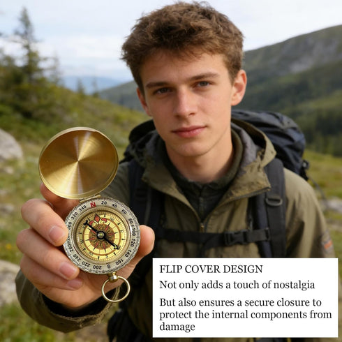 Vintage Waterproof Brass Compass for Hiking Navigation Camping Survival Compass Metal Compass with Luminous