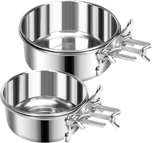Dog Food Water Bowl for Cage, Stainless Steel Hanging Bowls, Non-Spill Detectable Crate Feeder for Dogs (Silver, XS)