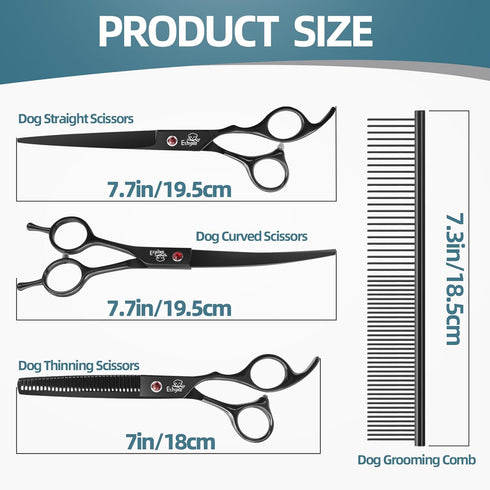 7.0" 3-Piece Set Professional Dog Grooming Scissors Kit with Straight, Curved & Thinning Shears, Black Japanese