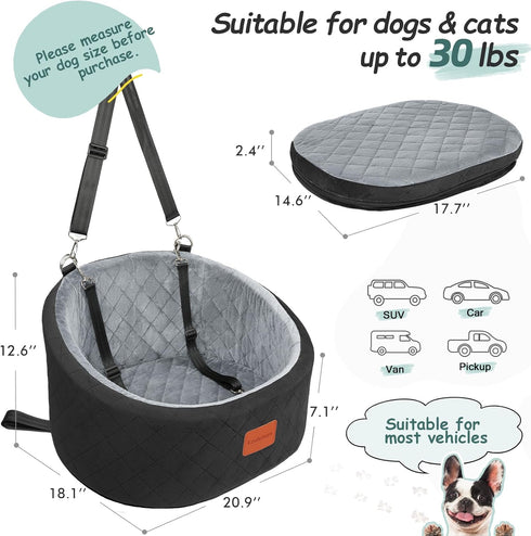 30 Lbs,Ultra Ride,2 Lealchum Dog Car Seat for Small Dogs Up to Soft Fabric Fill in Comfy Memory Foam,Happy Pet Safety