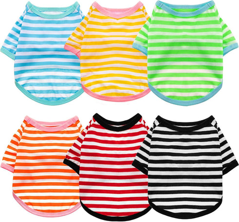 6 Pieces Dog Striped T-Shirt, Breathable Pet Apparel, Colorful Puppy Sweatshirt for Small to Medium Dogs (L)