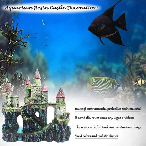 PINVNBY Aquarium Resin Castle Decoration, Fish Tank Driftwood Castle Hideouts, Red