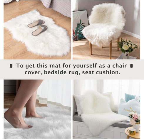 Faux Fur Dog Bed Rug, Plush Fluffy Mat for Dogs and Cats, Luxury Soft Faux Sheepskin Area Rug, White, 24 by 36 inches