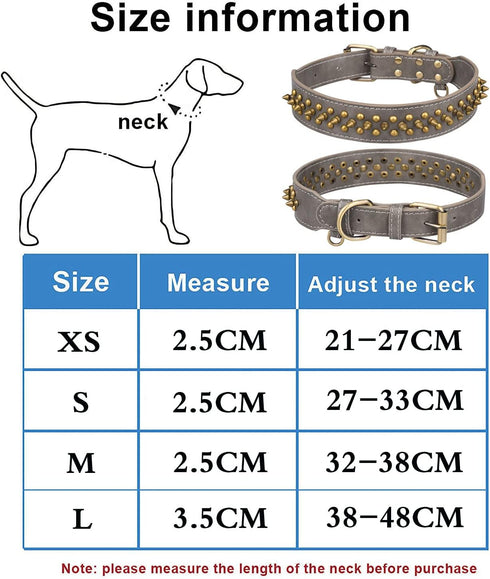 Spiked Dog Collar, Mushrooms Rivet Studded Adjustable Pu Leather Pet Collars for Cats Puppy Dogs (M, Gray)