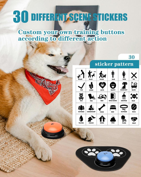 Dog Buttons for Communication, 9 Pcs Talking Button Set, 30s Voice Recording, Pet Speech Training Buzzers with Stickers
