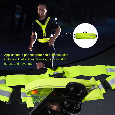 Reflective Running Vest, LED Safety Vest with Waist Pack, USB-C Rechargeable for Night Walking, Running, Biking