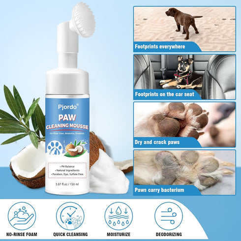 Dog Paw Cleaner Kit - No-Rinse Foaming Cleanser, Paw Balm for Dry Cracked Paws & Nose, Pet Foot Washer
