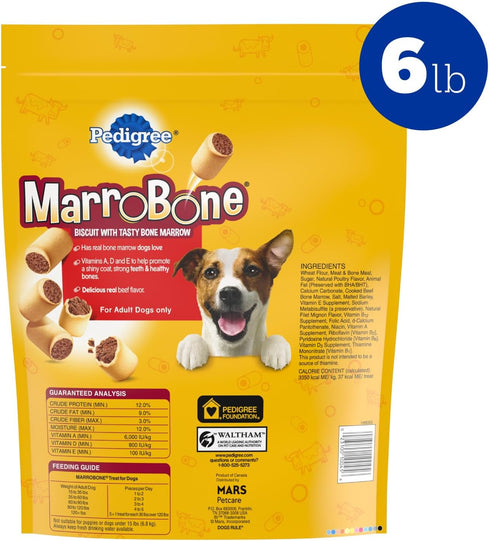 6 lb. (Pack 1) Pedigree Dry Dog Treats MarroBone, Real Beef Flavor, Bone Marrow Dog Treats, Bag
