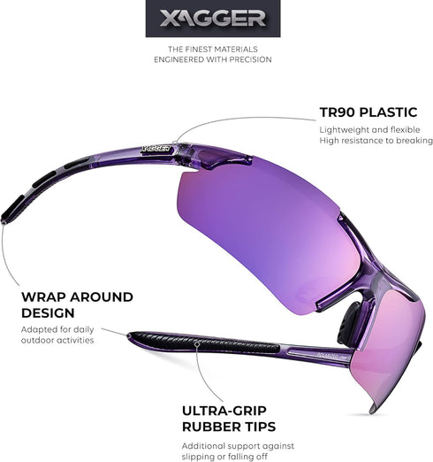 Xagger Polarized Wrap Around Sport Sunglasses for Men Women, UV400 Baseball Softball Glasses