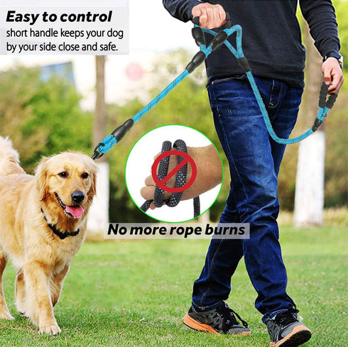 Dog Leash, 5 FT Heavy Duty Double Handle with Comfortable Padded and Reflective for All Dog Sizes (Rope-Blue)