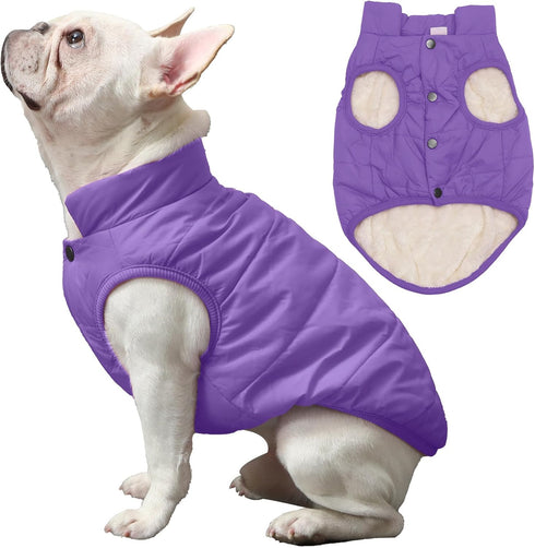 2 Layers Fleece Lined Warm Dog Jacket for Puppy Winter Cold Weather, Soft Windproof Small Dog Coat, Purple S