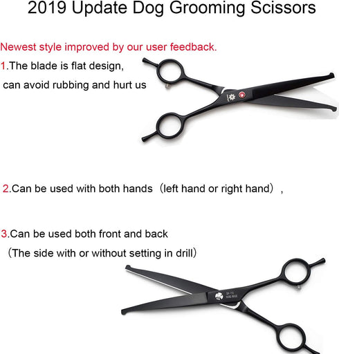 Dream Reach 7.0 Inches Professional Pet Cat Dog Grooming Shears, Straight, Curved, Thinning/Blending/Chunking Scissors