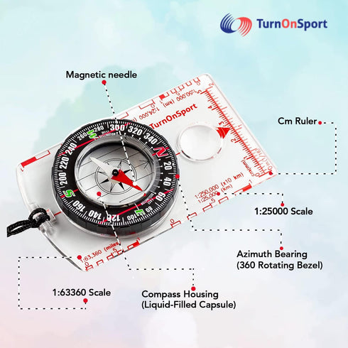 Backpacking TurnOnSport Orienteering Compass - Advanced Scout Compass for Hiking, Camping, and - Best Survival Gifts