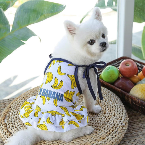 Generic Summer Fruit Print Pet Halter Tutu Dress - Strawberry Banana Pineapple Outfit for Small/Medium Dogs & Cats