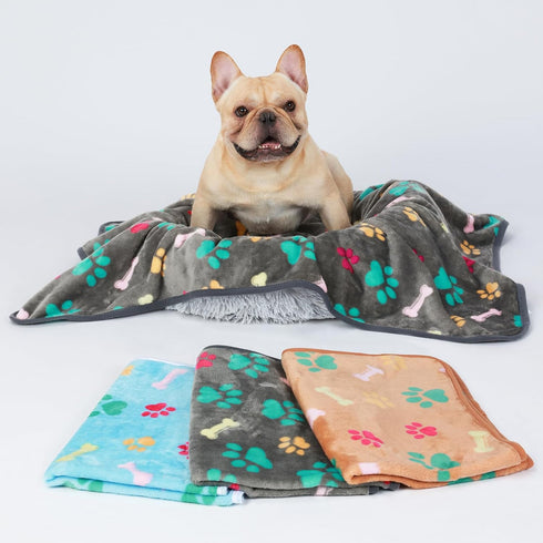 Luciphia 1 Pack 3 Blankets, Fluffy Premium Fleece Pet Blanket, Medium (30x20'', Grey/Brown/Blue)