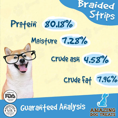 Amazing Dog Treats, Beef Cheek Braids Dog Chew, 6 Inch, 15 Pack, Rawhide Alternative, No Dyes or Chemicals