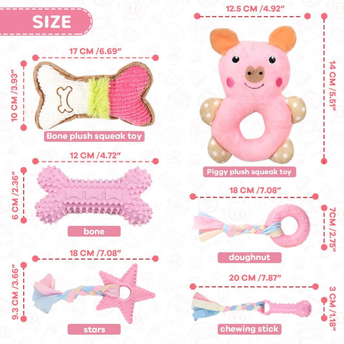 6 Pack Puppy Toys for Teething Small Dogs, Soft Squeaky Chew Toys for Small Breed Cleaning Doggy Teeth