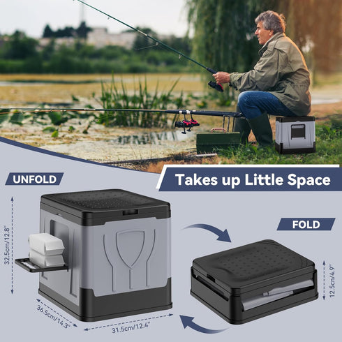 Collapsible Portable Toilet for Camping, Travel, Outdoor, Car, RV & Emergency Use, Lightweight Potty with Paper Holder
