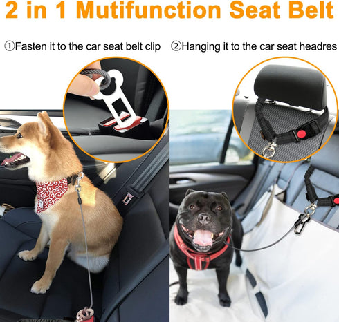 CHZUOBER 2 1 Chew Proof Dog Car Seat Belt, in Steel Cable Dog Car Accessories Headrest Restraint Dogs Car Seatbelt