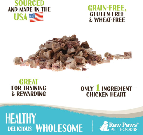Raw Paws Chicken Hearts Treats, 4 oz - All Natural Freeze Dried Dog Cat Ferrets Food Topper - High Protein Pet Treats - Taurine Source - Grain Free