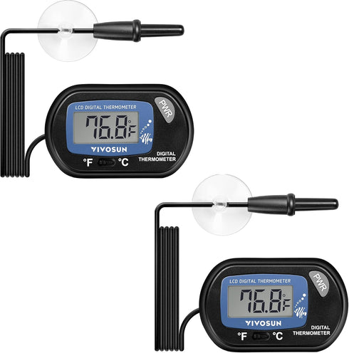 VIVOSUN 1-Pack LCD Digital Aquarium Thermometer, Fish Tank Water Temperature with Suction Cup