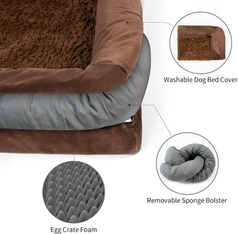 Dog Beds for Medium Dogs, Orthopedic Washable Bed with Removable Bolster & Waterproof Nonskid Bottom