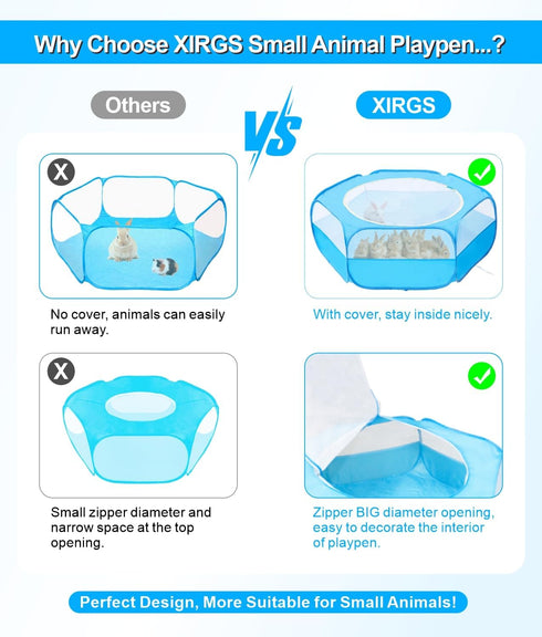 Chinchillas, Small Animal Playpen with Cover, Portable Pop Up Pet Enclosure for Rabbits, Guinea Pigs, Hamsters, Ferrets